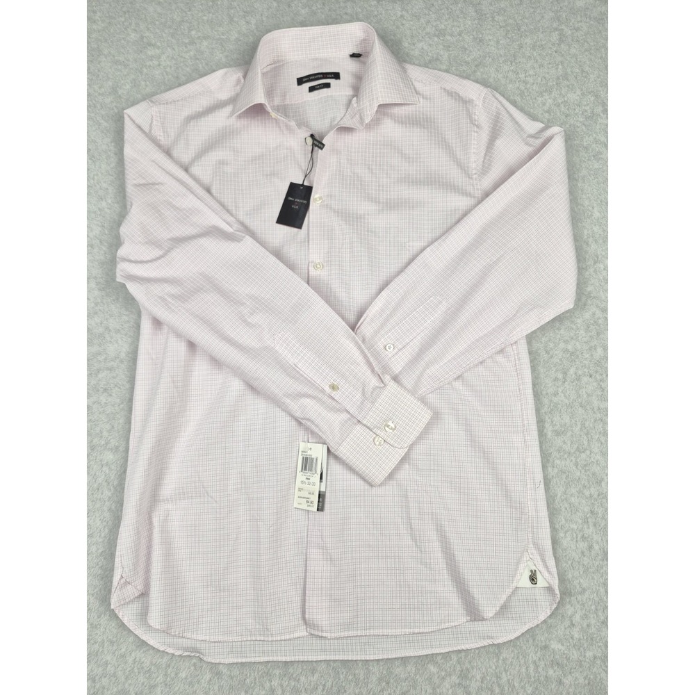 John Varvatos Mens Size 15 1/2 32/33‎ Pink Checked Slim Fit Long Sleeve Shirt